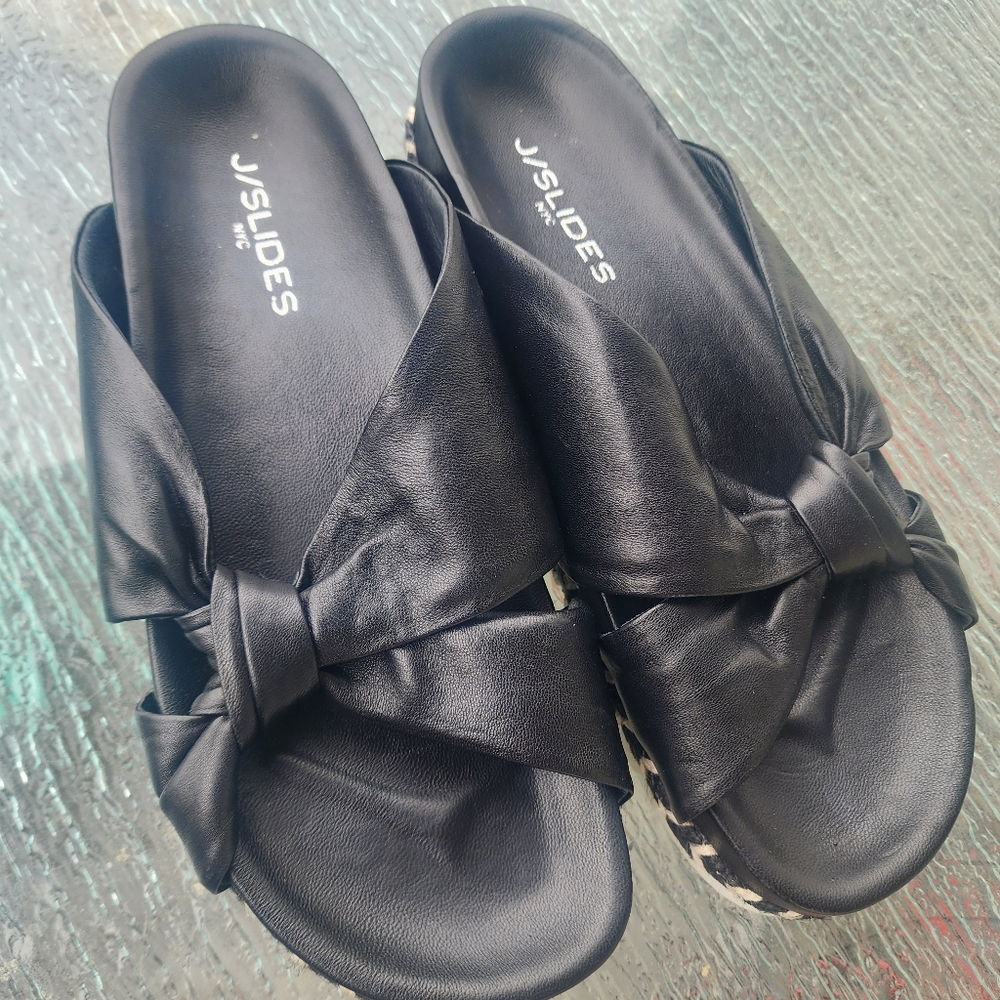 J/SLIDES NYC EUC Black Knotted Slide Sandals Sz 8 1/2